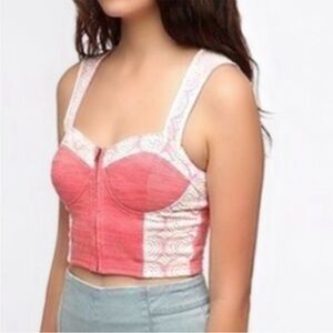 Urban Outfitters Pins & Needles Bustier Pink Front Zip Crop Top